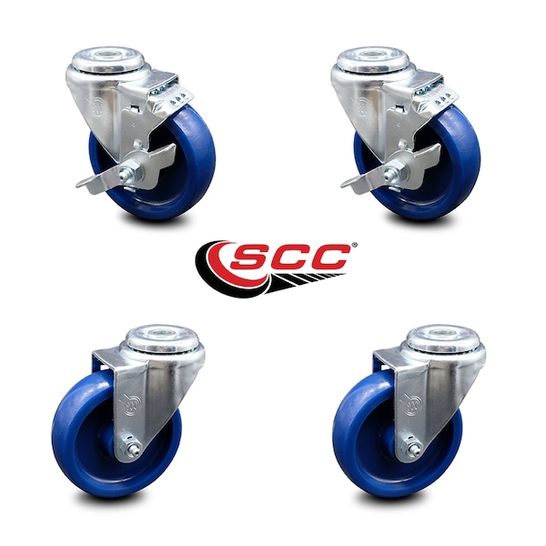 4 Inch Solid Polyurethane Wheel Swivel Bolt Hole Caster Set with 2 Brake SCC
